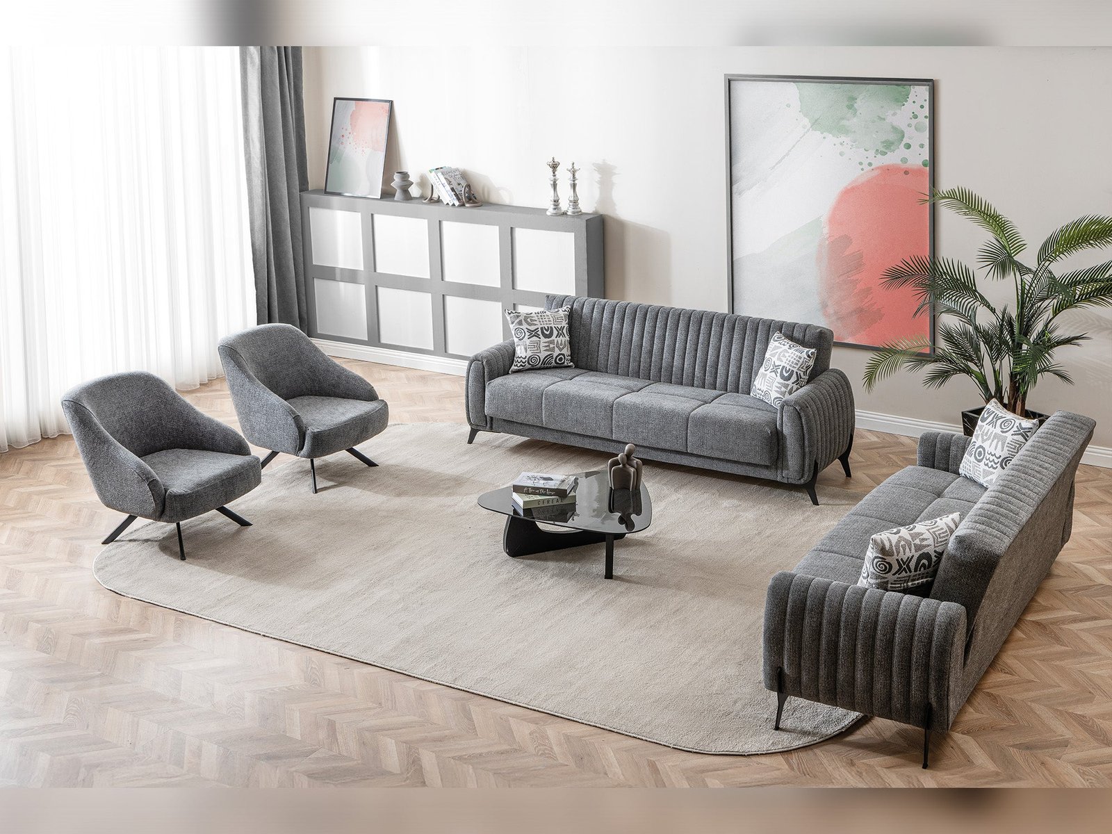 Second image of Palermo 3-pieces (Sofa & Loveseat & Chair) Livingroom Set Grey