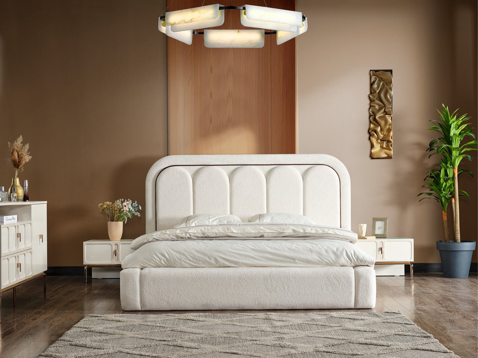 Second image of Pamukkale Bedroom (Queen Frame With Headboard & Dresser With Mirror & Ottoman & 2 Nightstand)