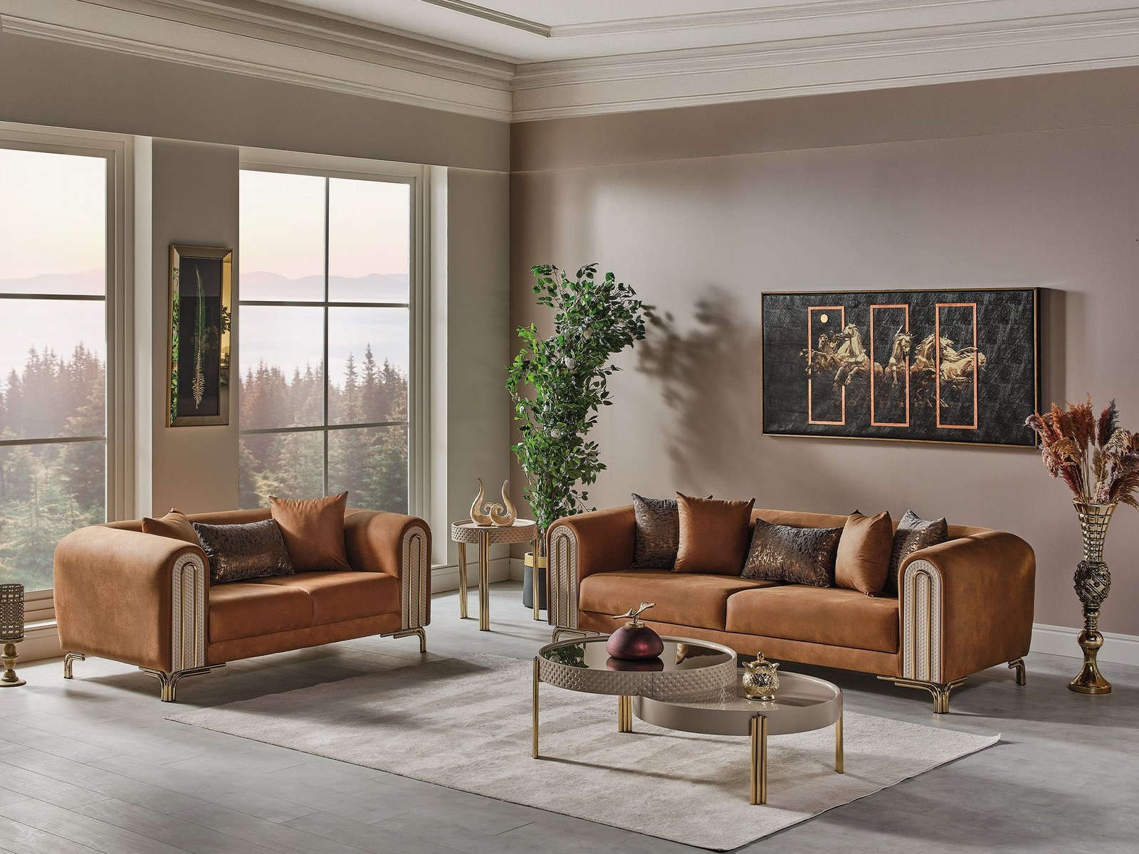 Second image of Paris 3-pieces (Sofa & Loveseat & Chair) Livingroom Set Brown
