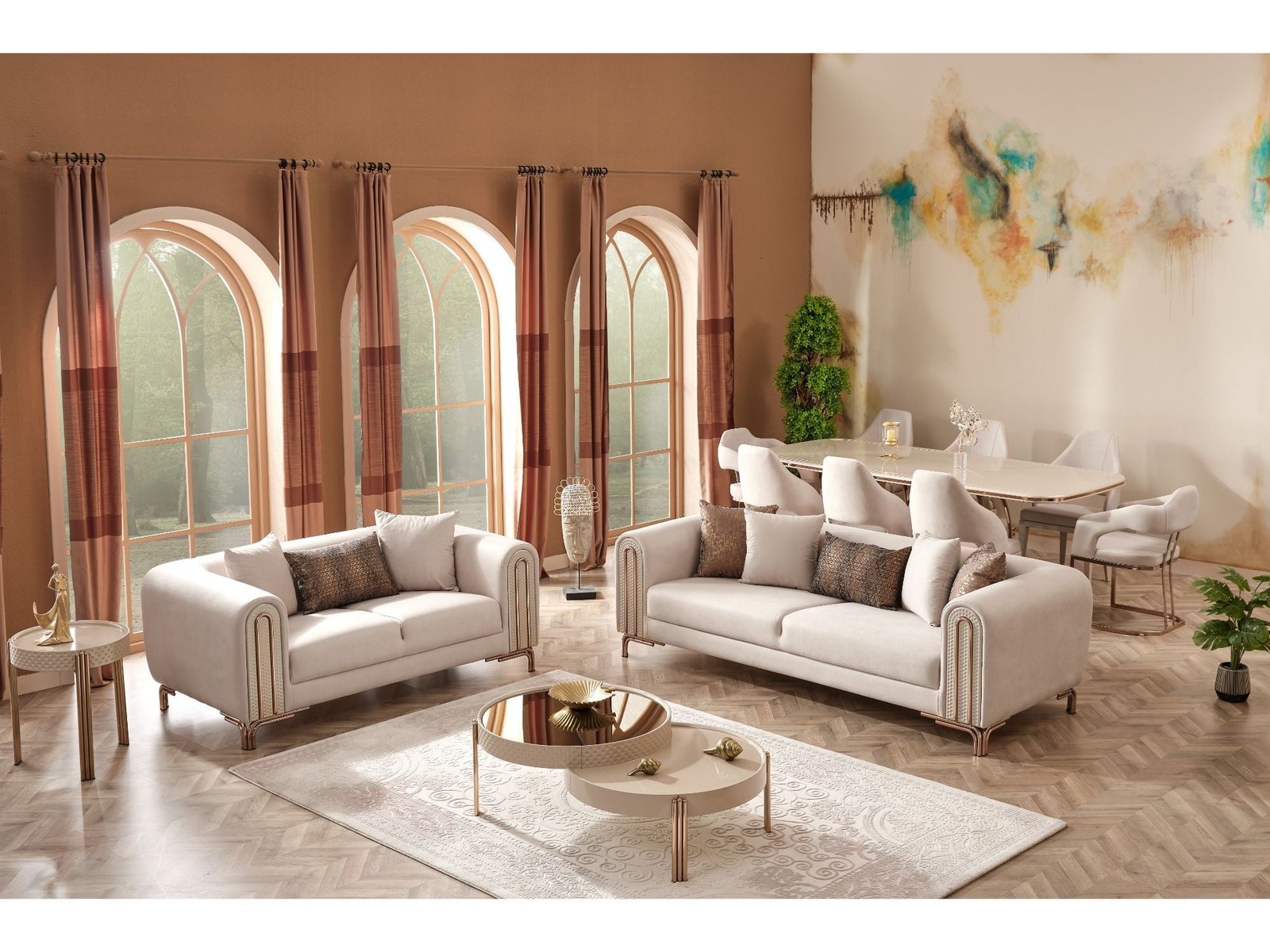 Second image of Paris 3-pieces (Sofa & Loveseat & Chair) Livingroom Set Cream