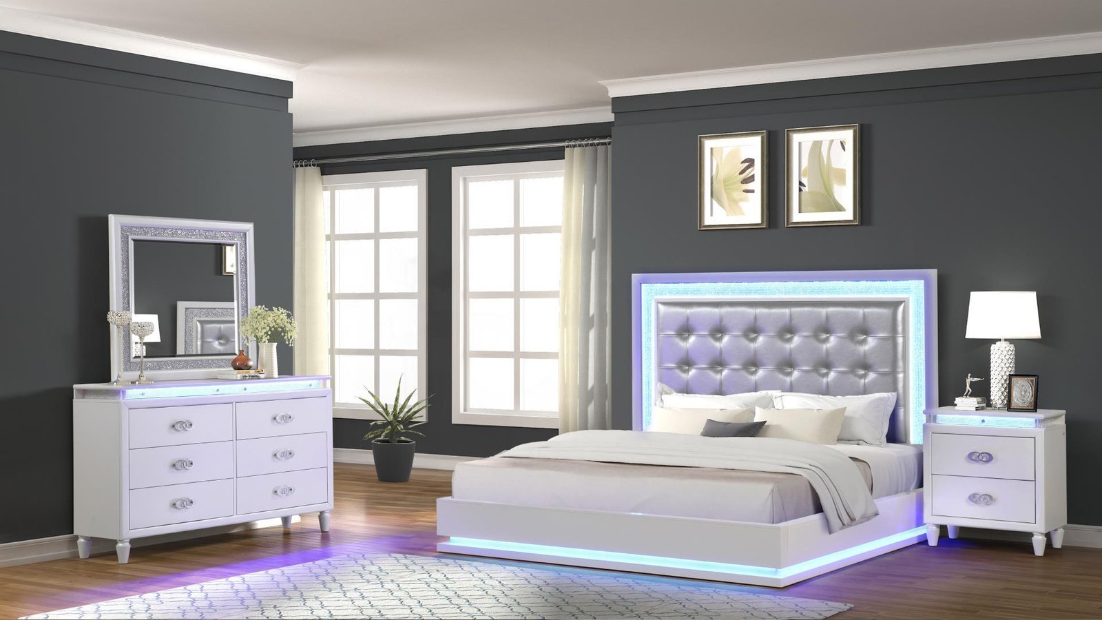 PASSION QUEEN 4 PC BEDROOM SET IN MILKY WHITE