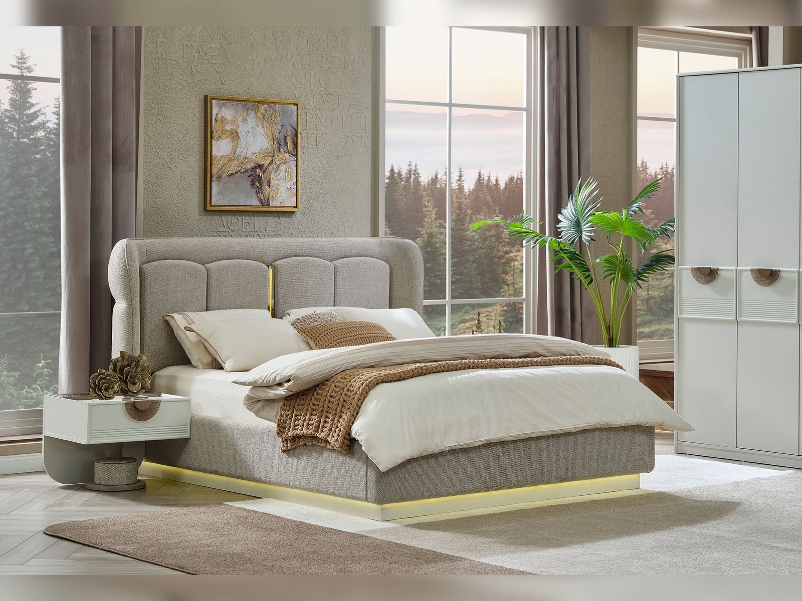 Second image of Prag Max Bedroom (Queen Frame With Headboard & Dresser With Mirror & Ottoman & 2 Nightstand)
