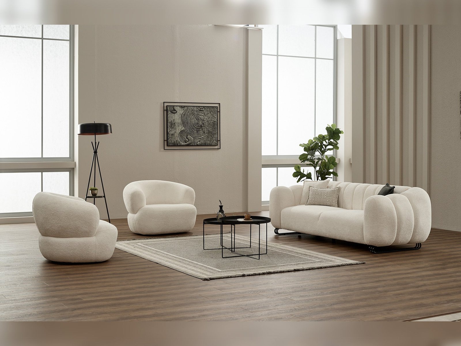 Second image of Puffy 3-pieces (Sofa & Loveseat & Chair) Livingroom Set