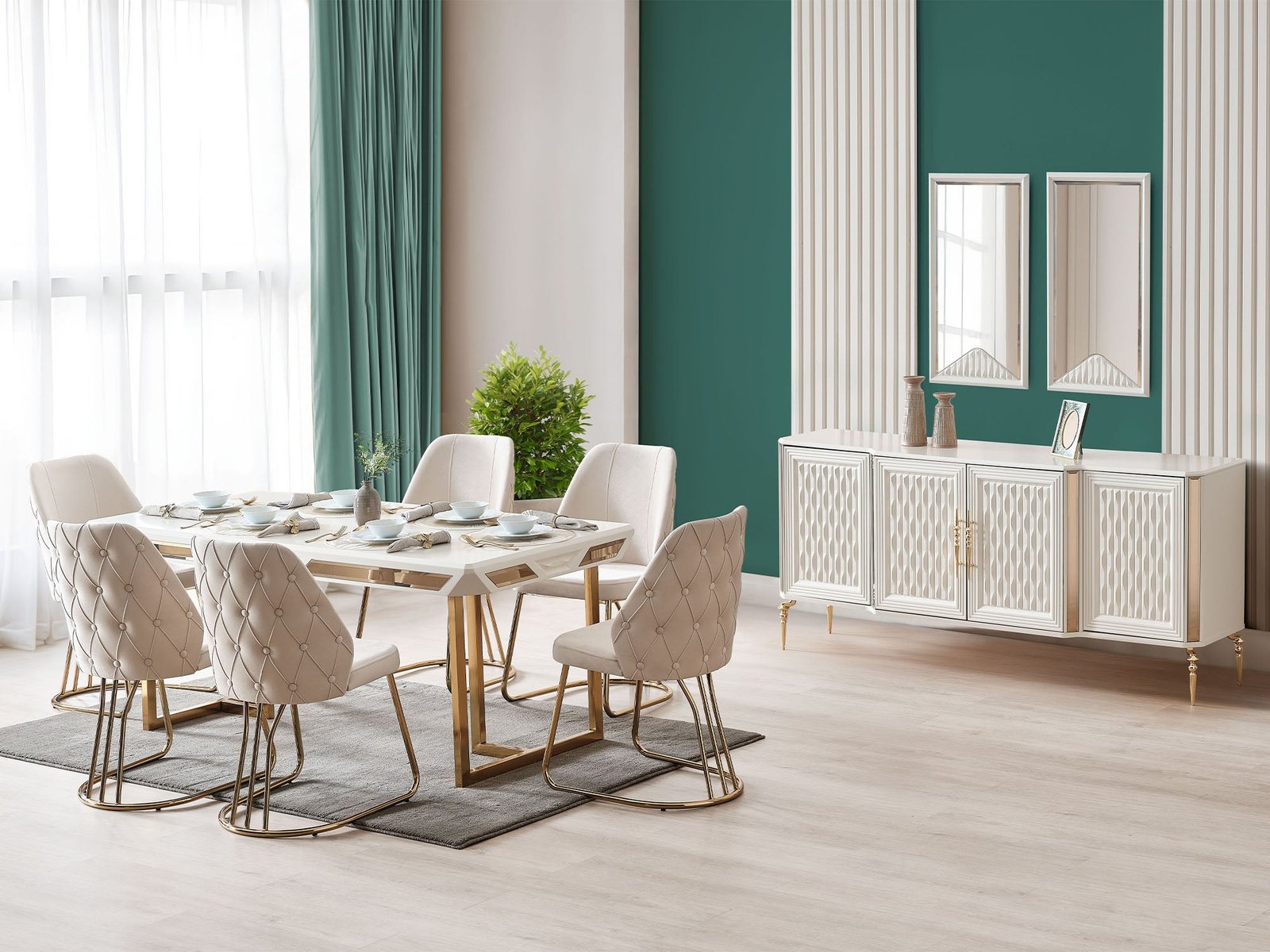 Quatro Diningroom (Consol With Mirror & Dining Table & 6 Dining Chair)