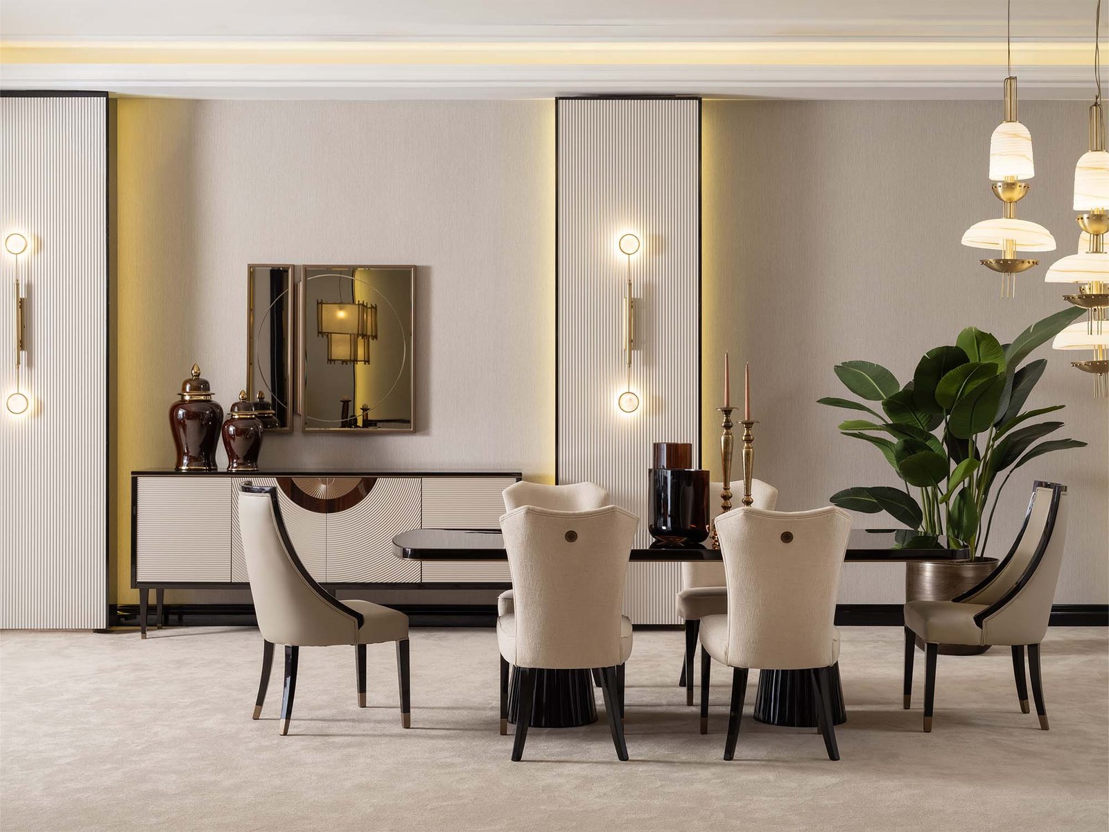 Revora Diningroom (Consol With Mirror & Dining Table & 2 Lux Dining Chair & 2 Dining Chair)