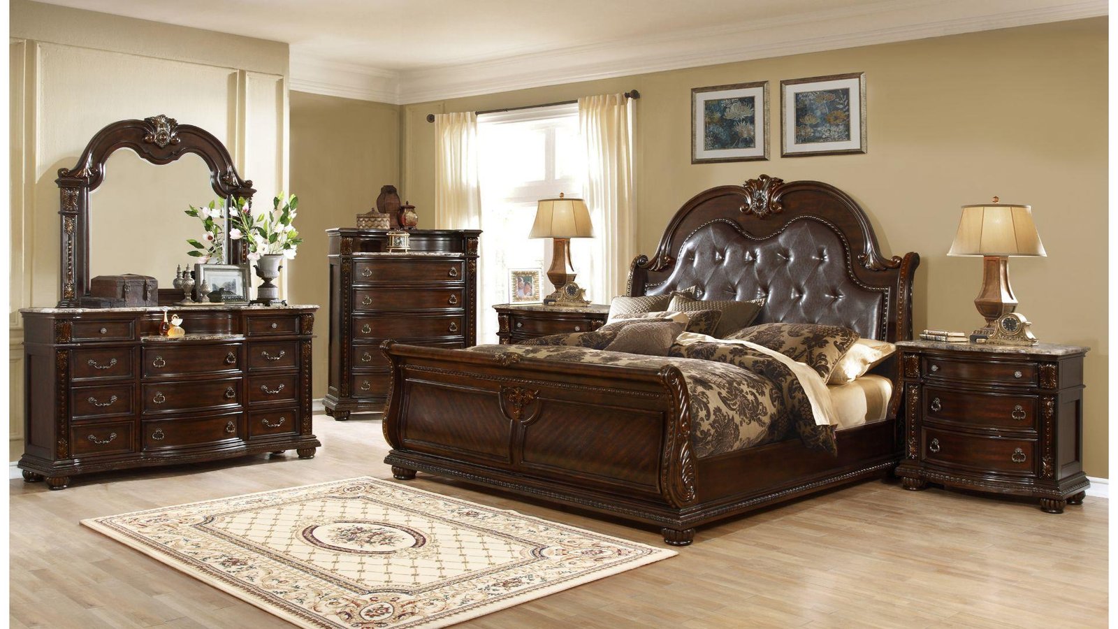 Second image of ROMA QUEEN 4 PC BEDROOM SET IN WALNUT