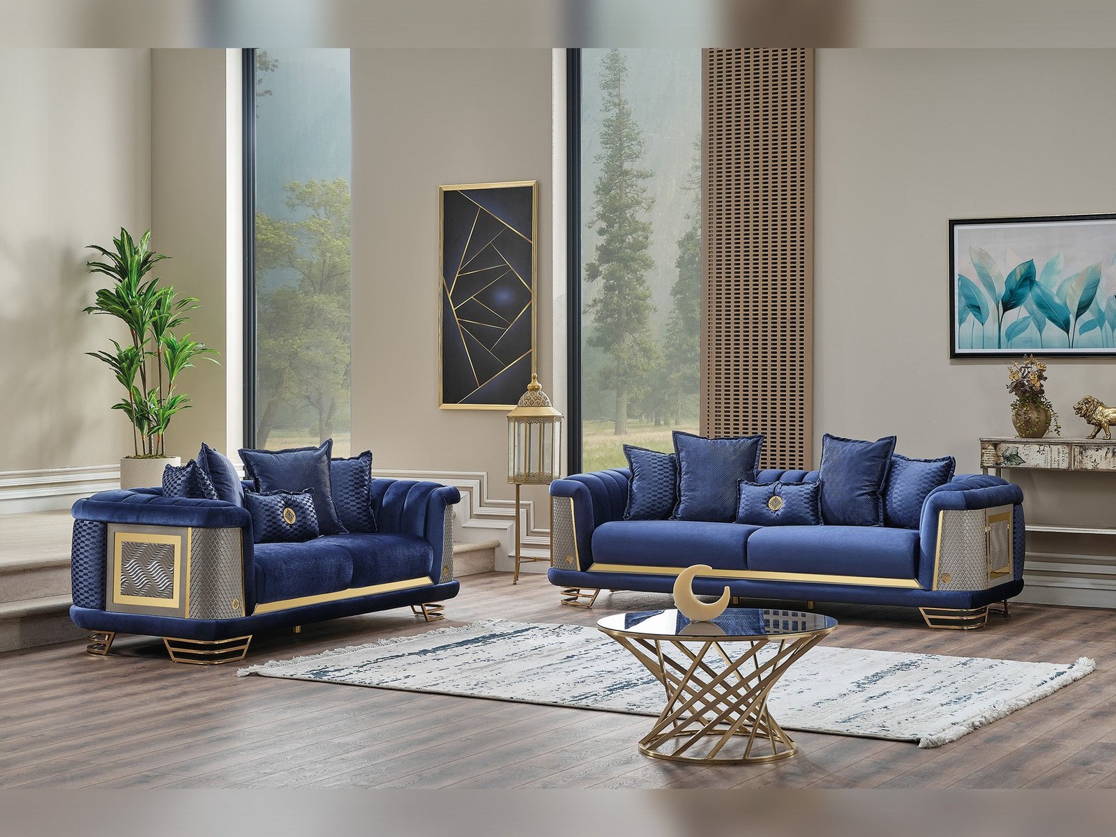 Second image of Romans Stationary Loveseat Navy Blue