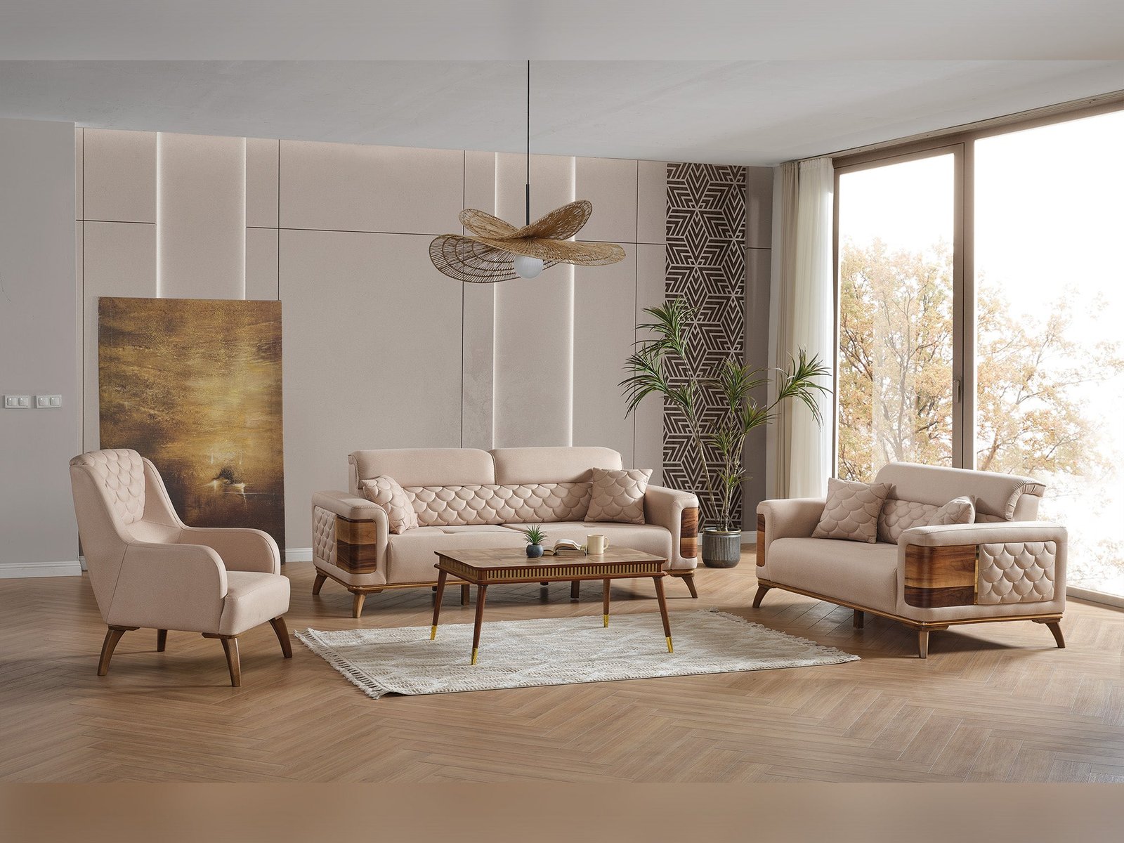 Ruby 3-pieces (Sofa & Loveseat & Chair) Livingroom Set Beige