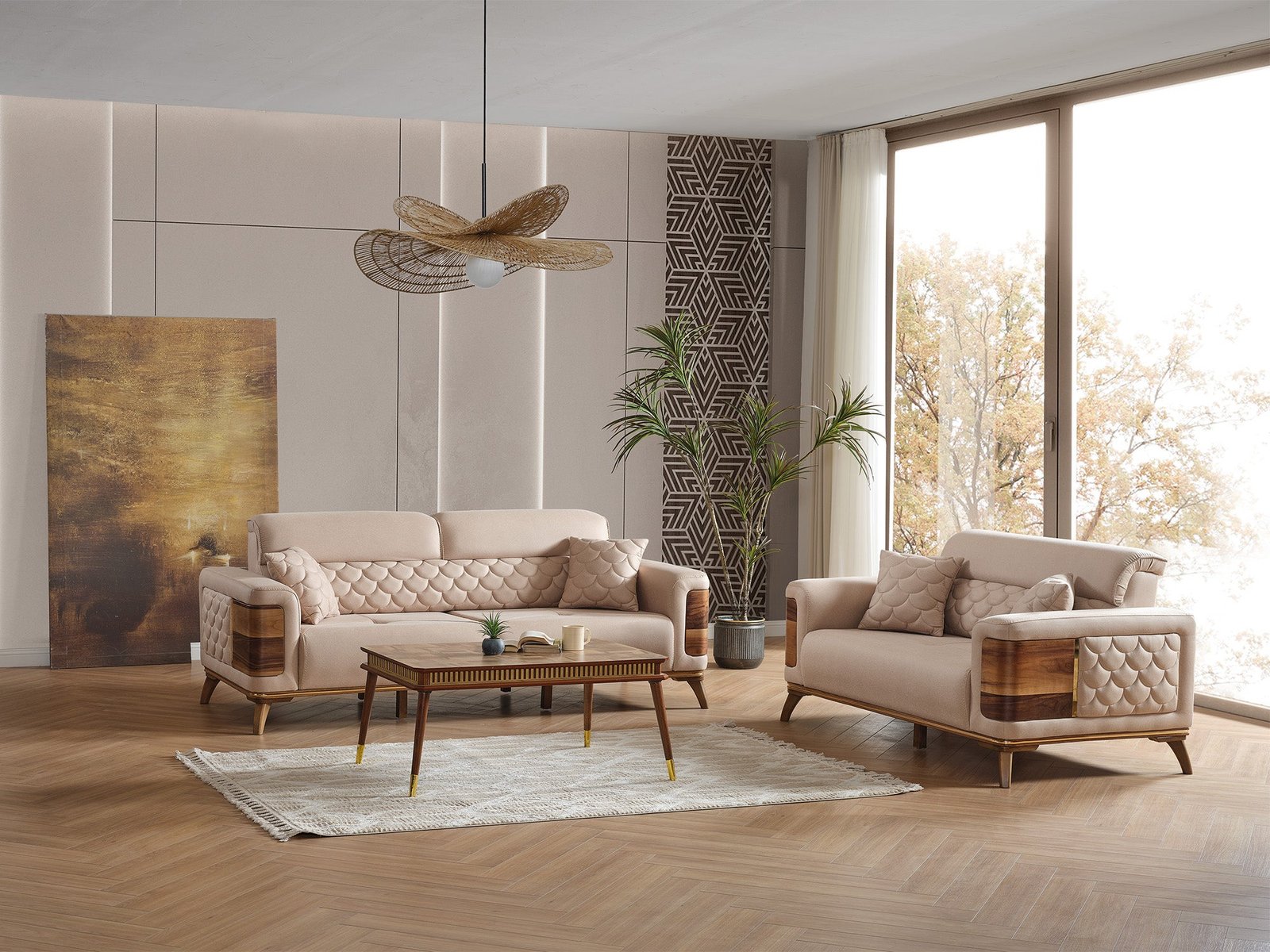 Second image of Ruby 3-pieces (Sofa & Loveseat & Chair) Livingroom Set Beige