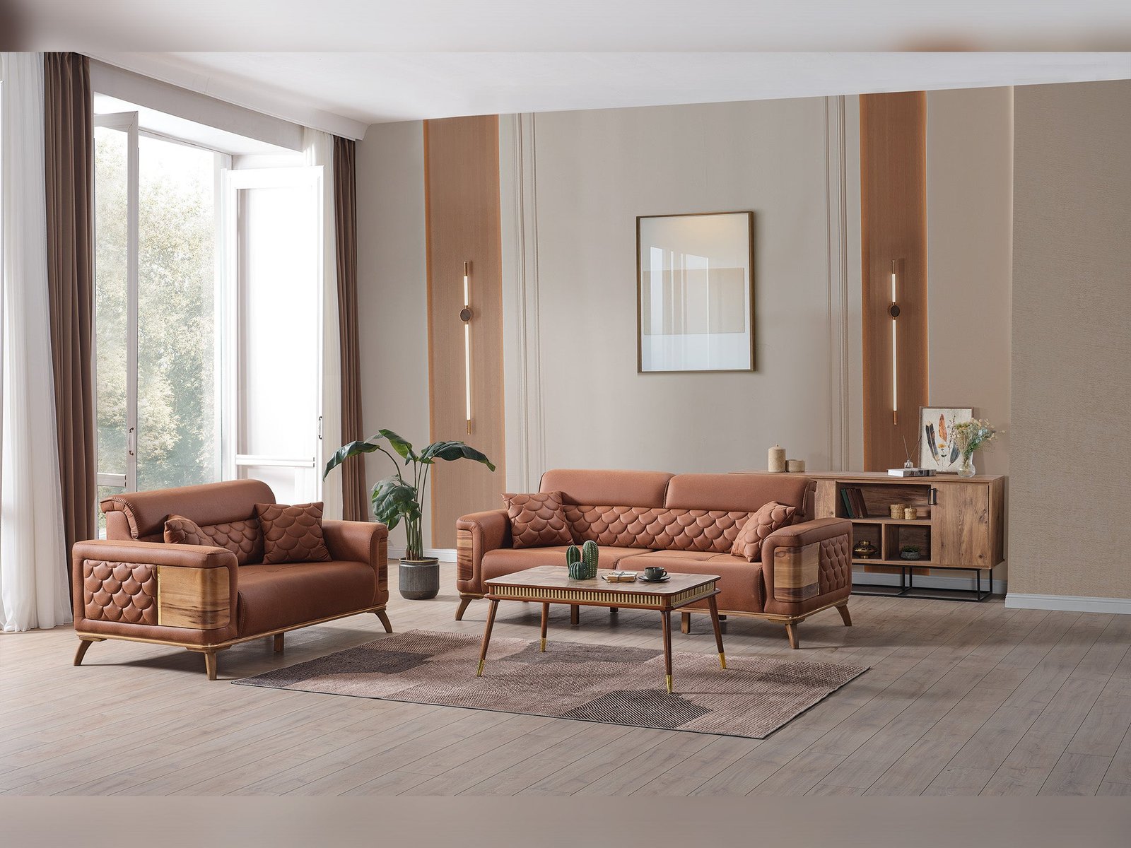 Second image of Ruby 3-pieces (Sofa & Loveseat & Chair) Livingroom Set Brick