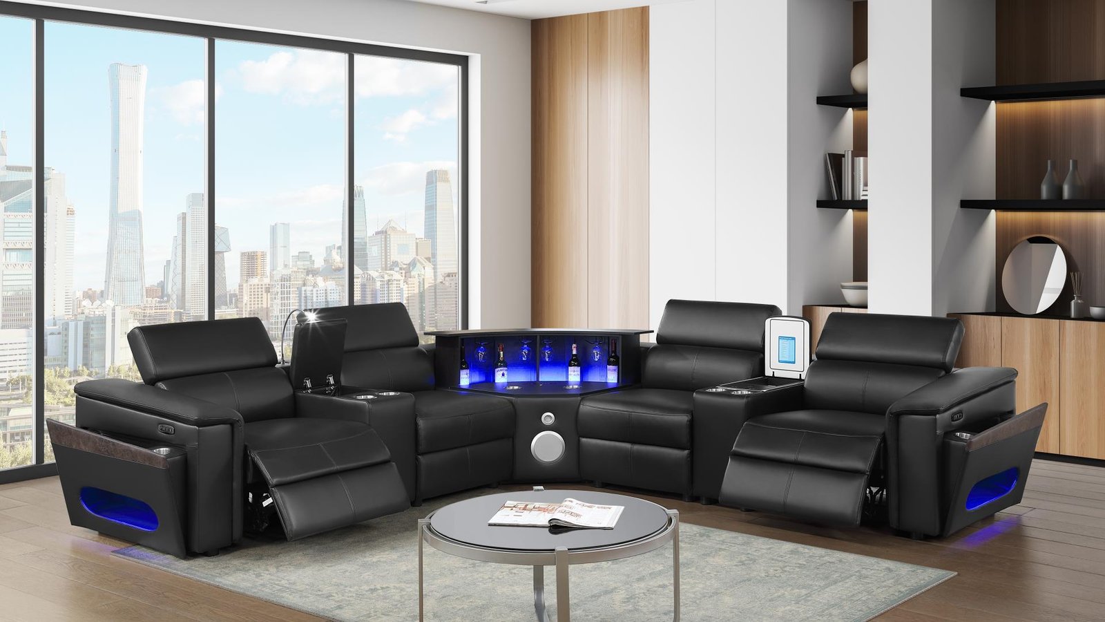 Second image of NOVA SECTIONAL WITH 1 CONSOLE (READING LIGHT) - BLACK