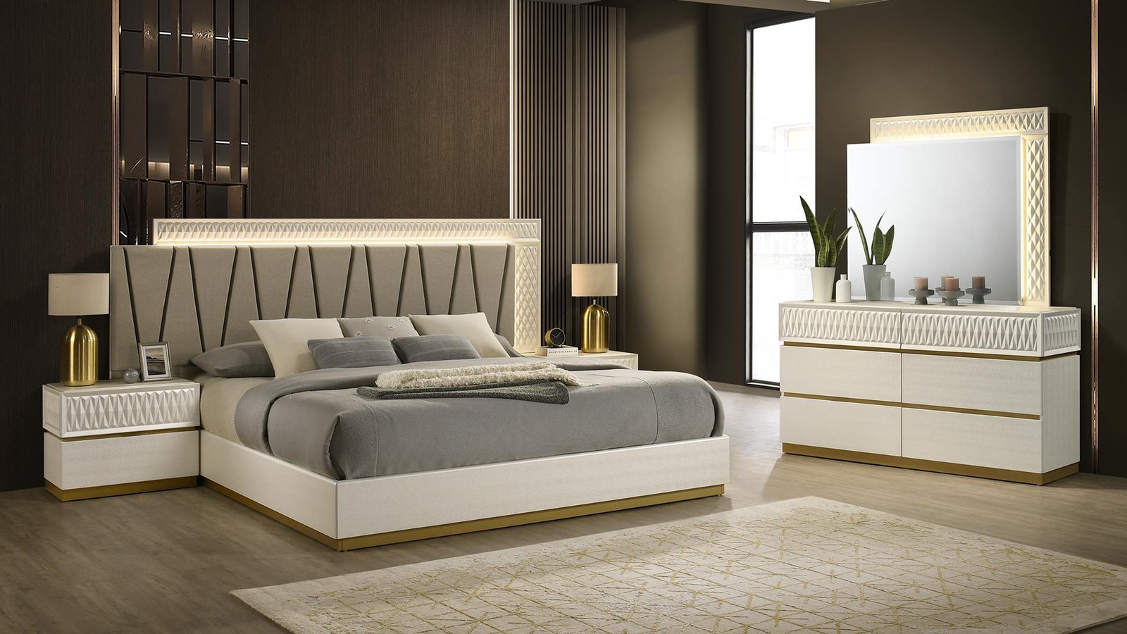 Second image of STANLEY QUEEN 5 PC BEDROOM SET IN CHAMPAGNE