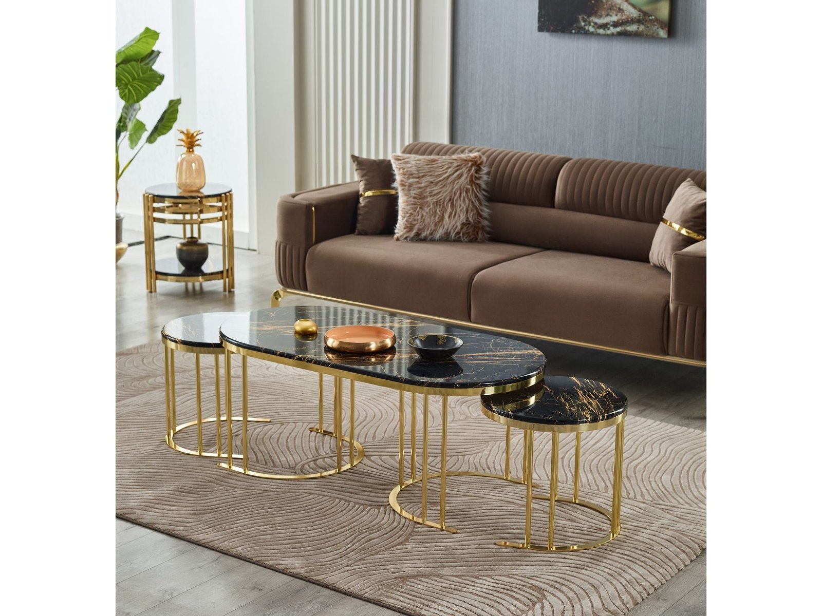 Second image of 2 In 1 Coffee Table Gold Legs - Black Top