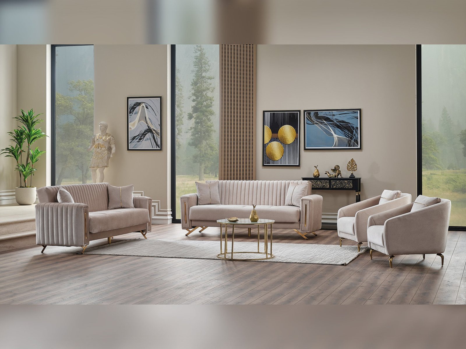 Second image of Senfoni 3-pieces (Sofa & Loveseat & Chair) Livingroom Set Beige