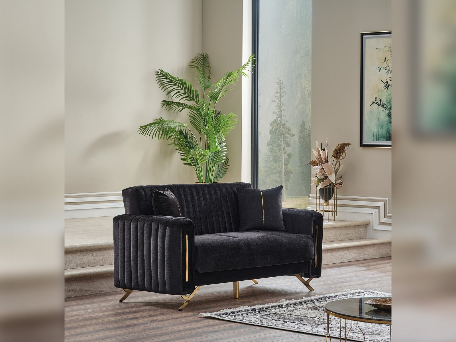 Second image of Senfoni Convertible Loveseat Black