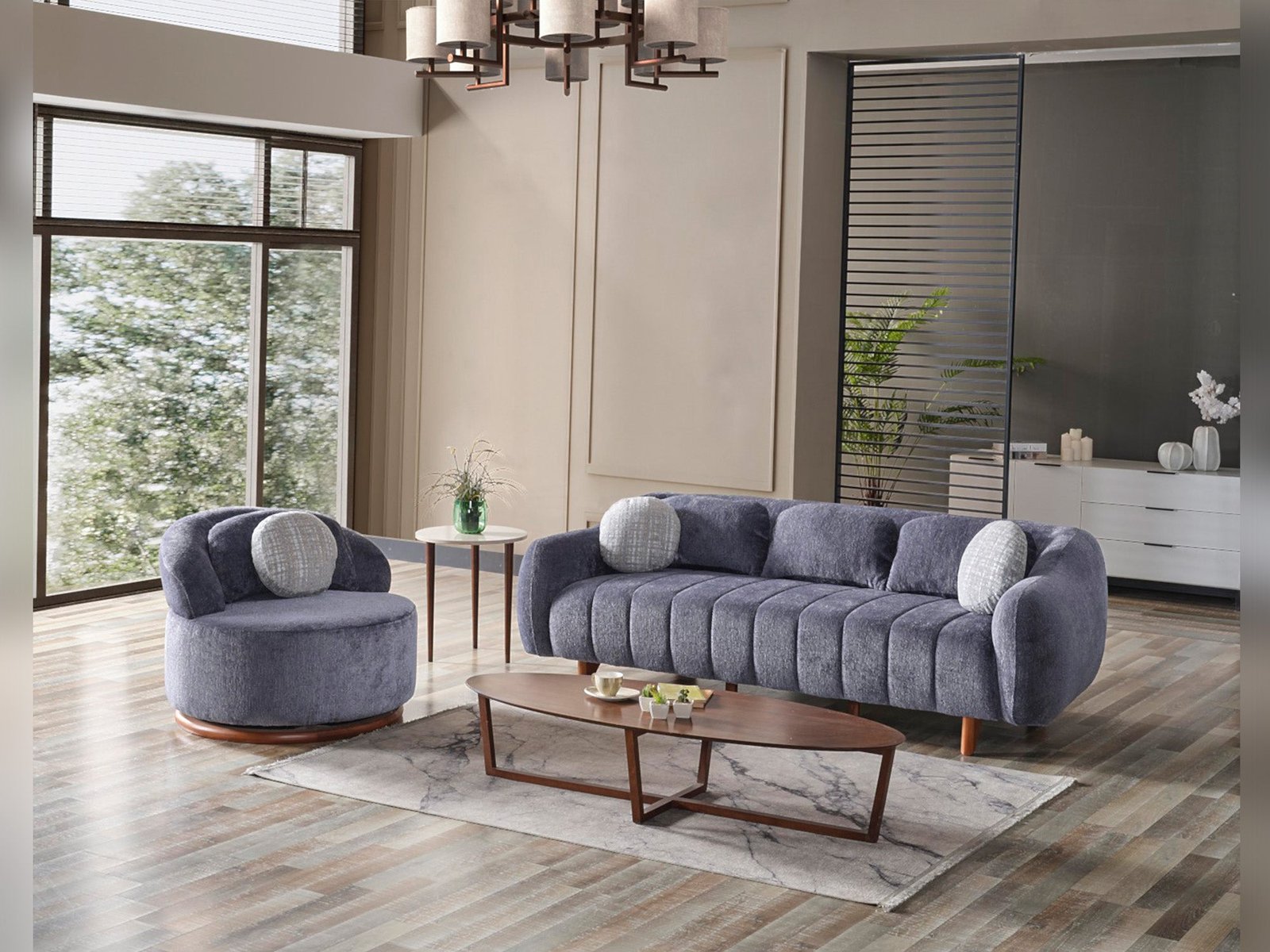 Second image of Snowy 3-pieces (Sofa & Loveseat & Swivel Chair) Livingroom Set Anthracite