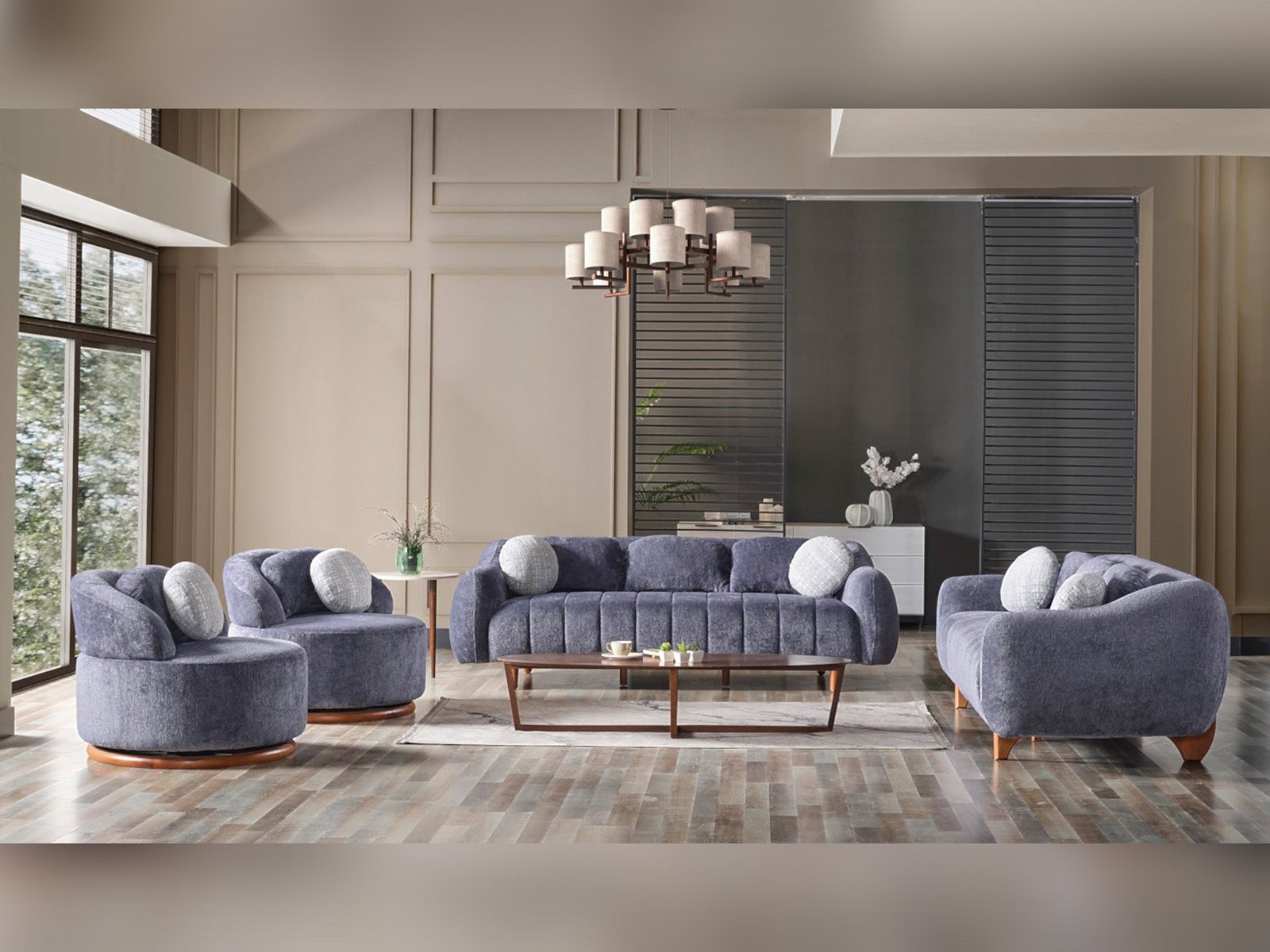 Snowy 3-pieces (Sofa & Loveseat & Swivel Chair) Livingroom Set Anthracite