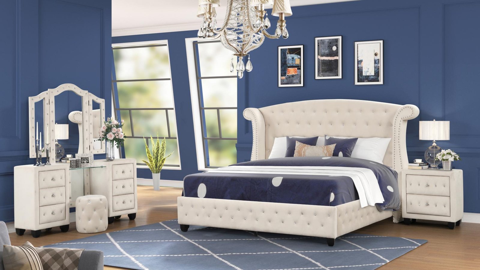 Second image of SOPHIA QUEEN 5 PC VANITY BEDROOM SET IN CREAM