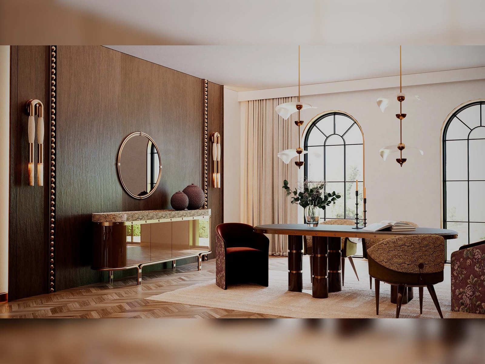 Tamzara Diningroom (Consol With Mirror & Dining Table & 2 Lux Dining Chair & 2 Dining Chair)