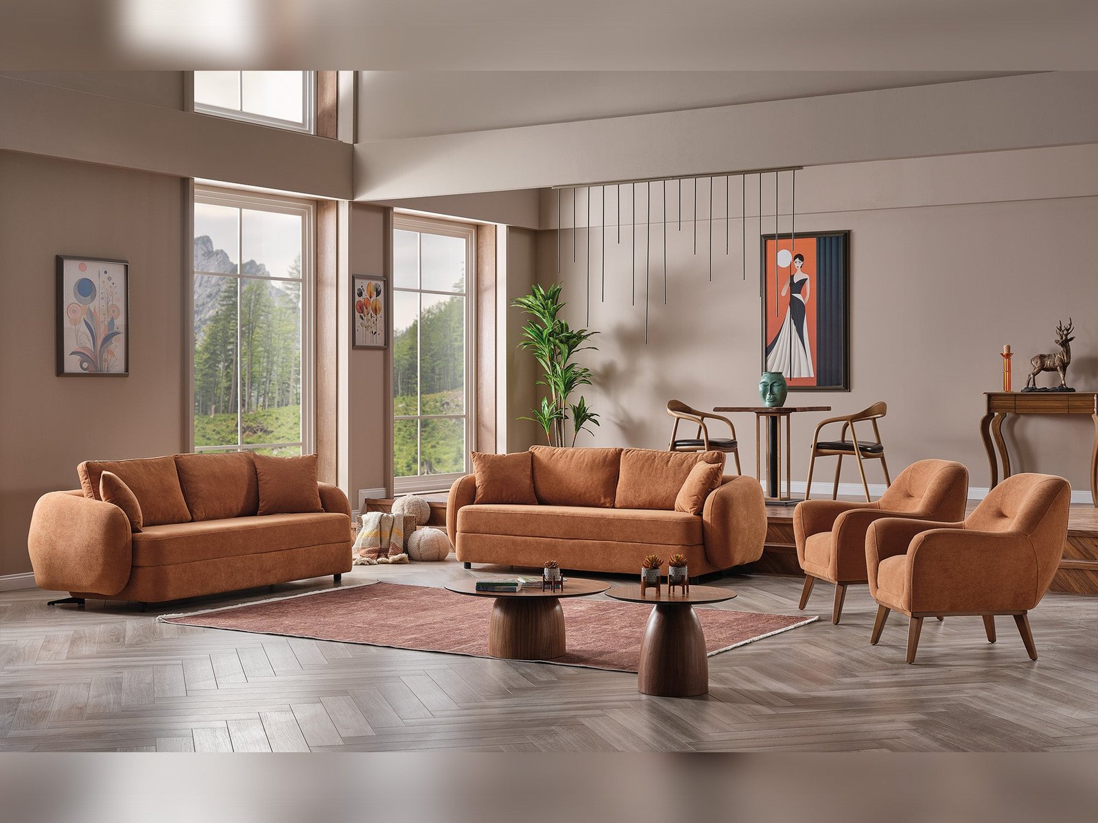 Second image of Toscana 4-pieces (4 Seater Sofa &  3 Seater Sofa & 2 Chair) Livingroom Set Orange - Green