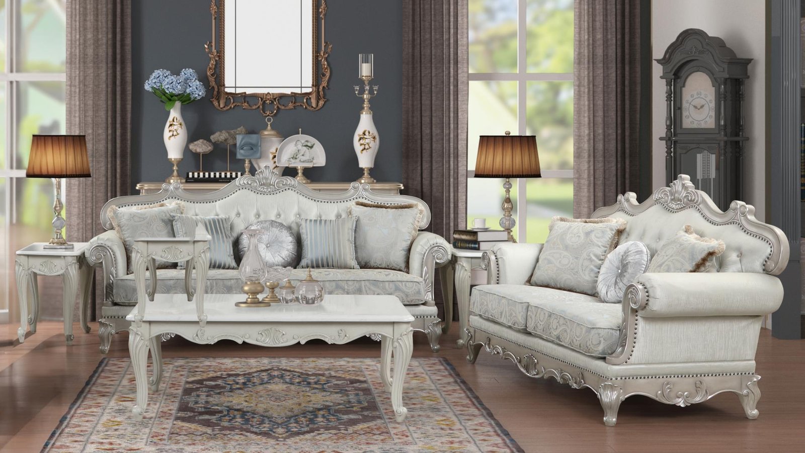 TUSCAN 2 PC Living Room Sets IN SILVER