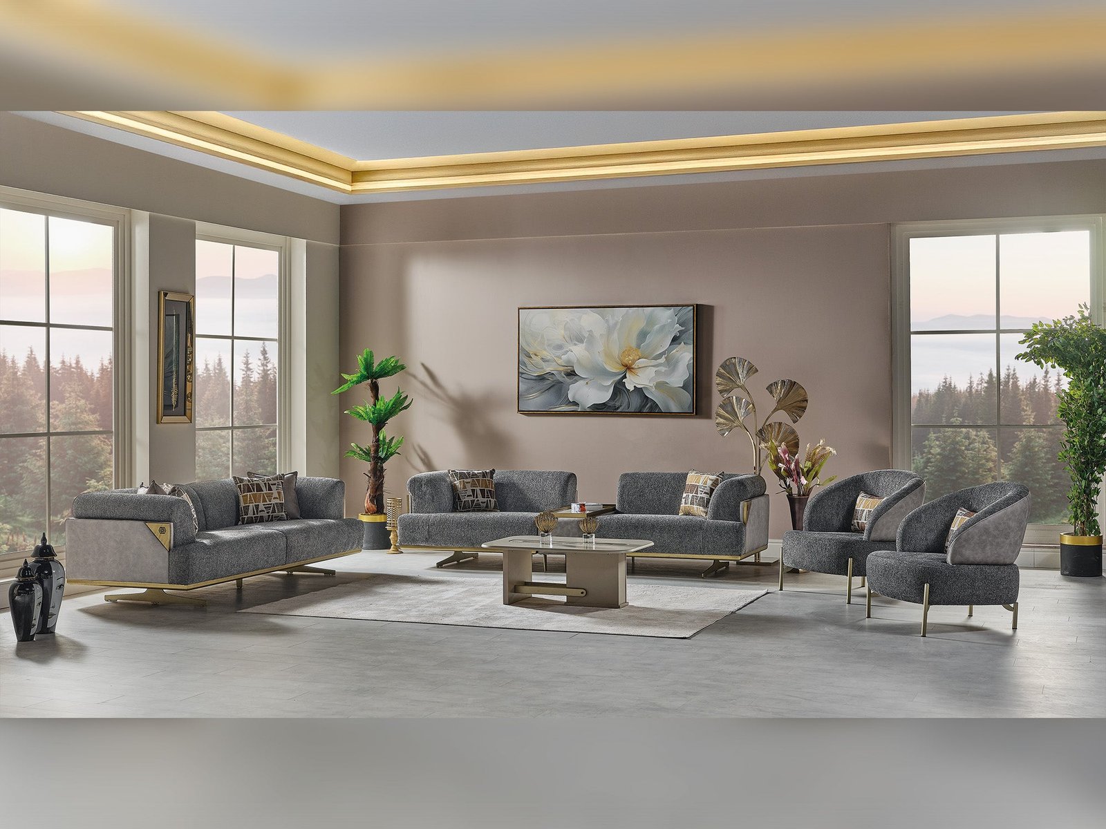 Urla 4-pieces (Sofa & Module Sofa & 2 Chair) Livingroom Set Grey