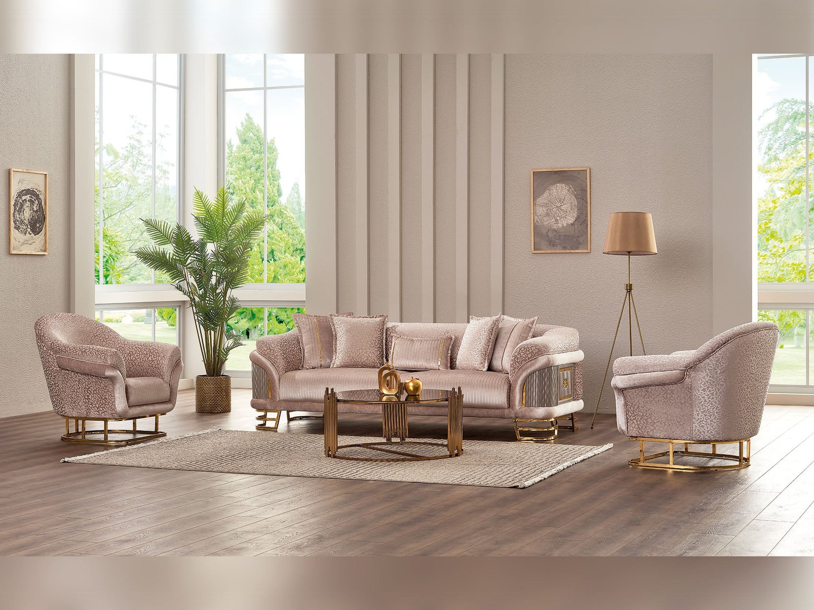 Second image of Versace 3-pieces (Sofa & Loveseat & Chair) Livingroom Set Cream
