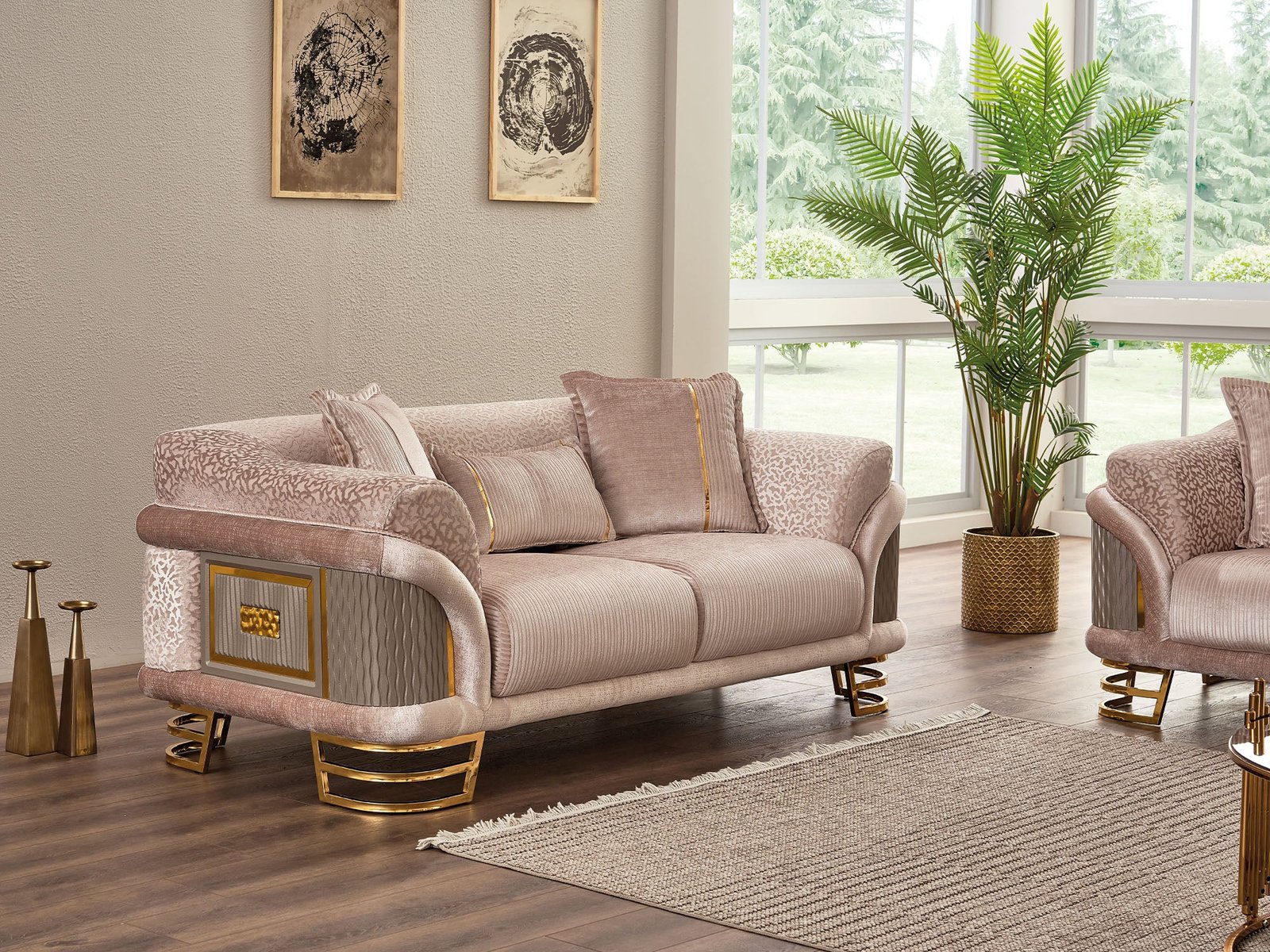 Second image of Versace Stationary Loveseat Cream