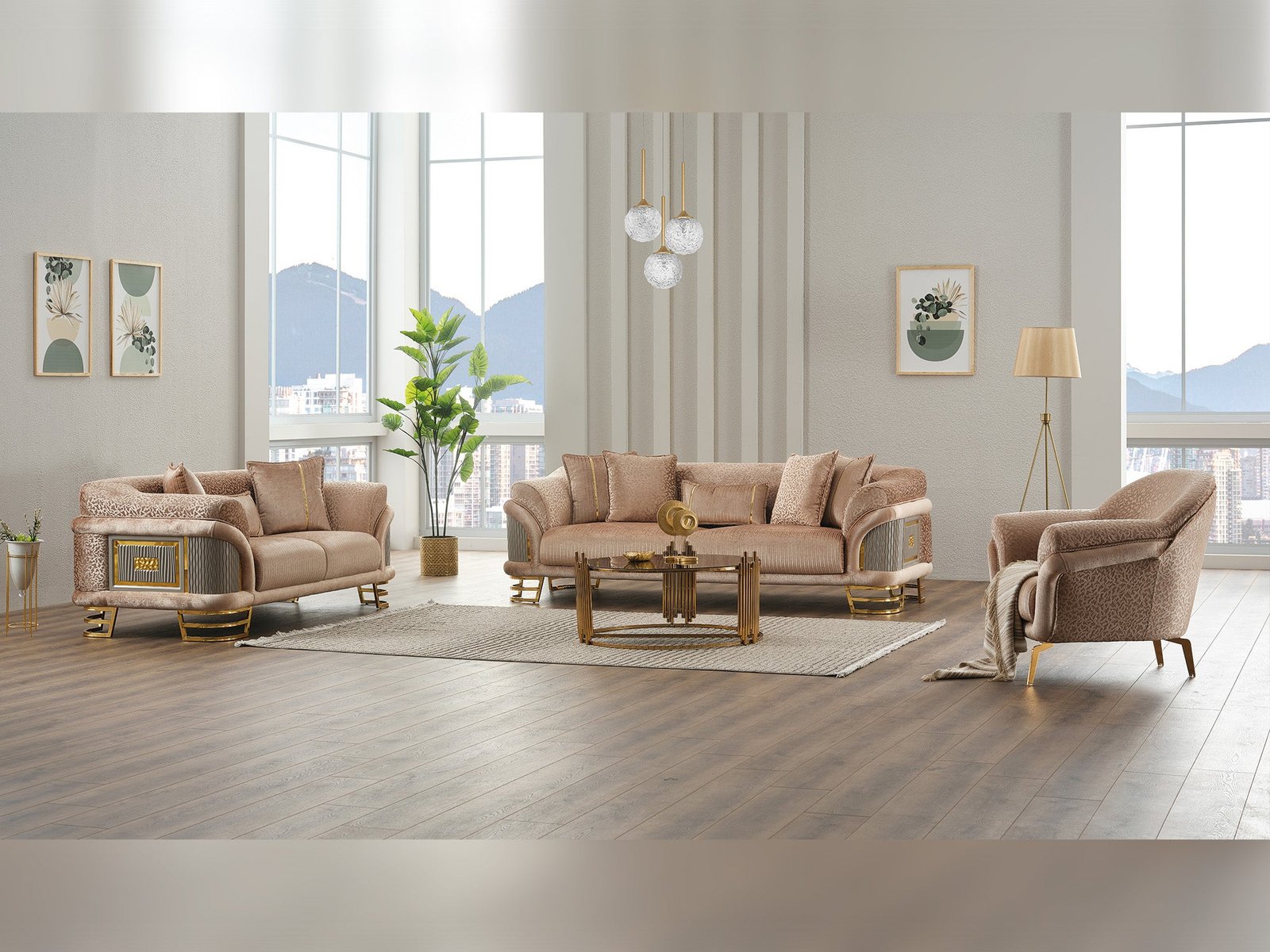 Second image of Versace 3-pieces (Sofa & Loveseat & Chair) Livingroom Set Beige