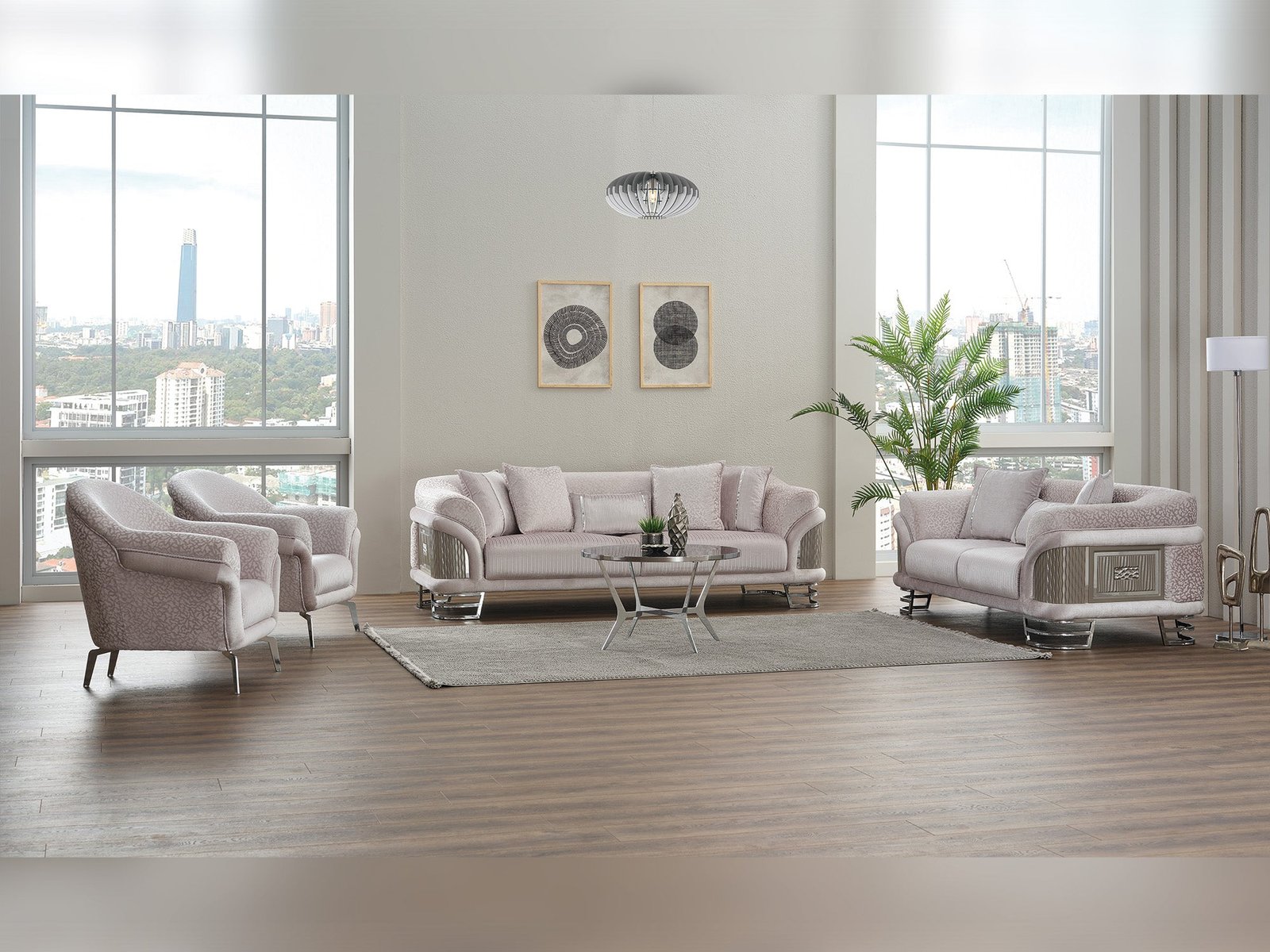 Versace 3-pieces (Sofa & Loveseat & Chair) Livingroom Set Light Grey