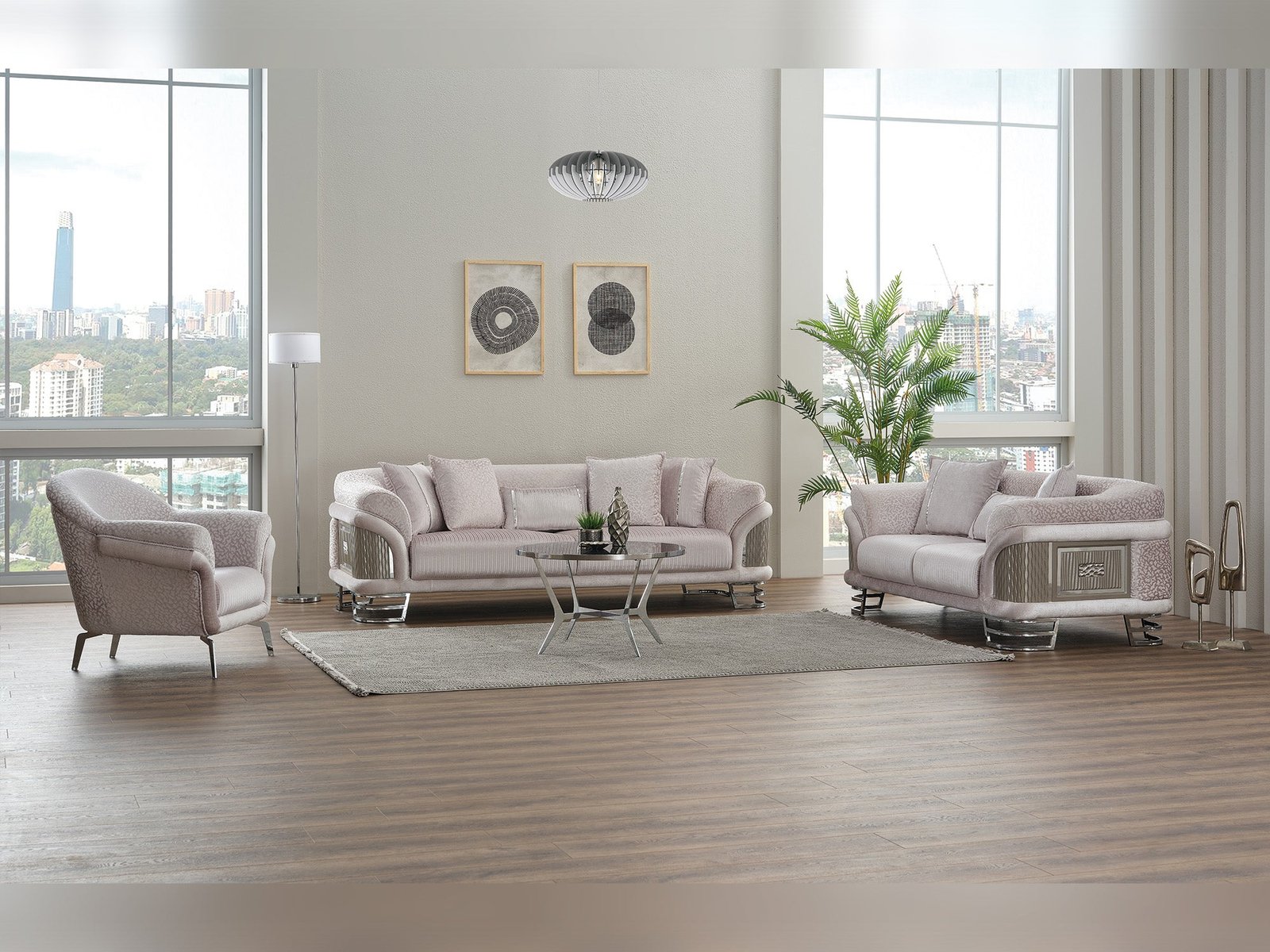 Second image of Versace 3-pieces (Sofa & Loveseat & Chair) Livingroom Set Light Grey