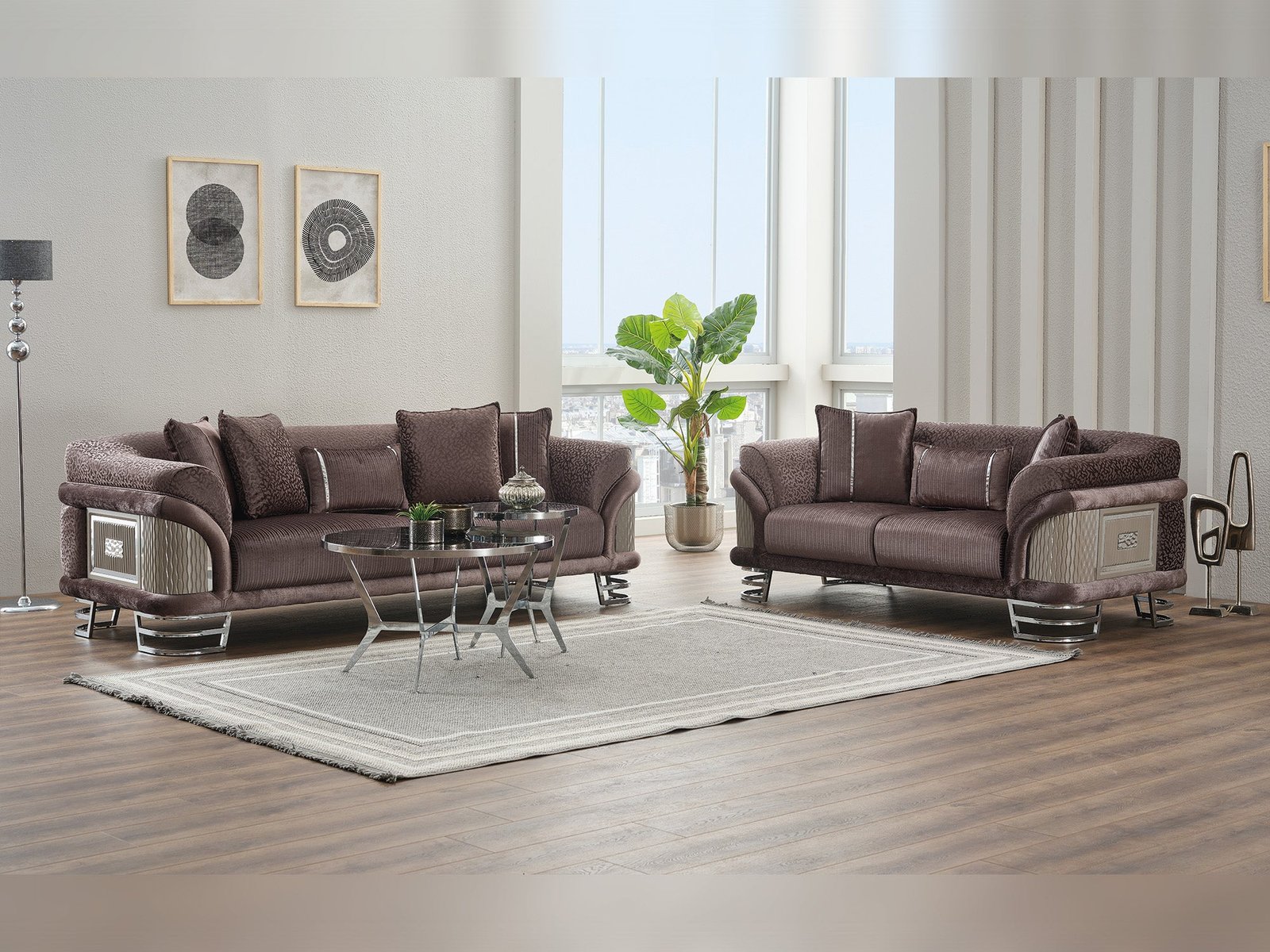 Second image of Versace 3-pieces (Sofa & Loveseat & Chair) Livingroom Set Dark Grey