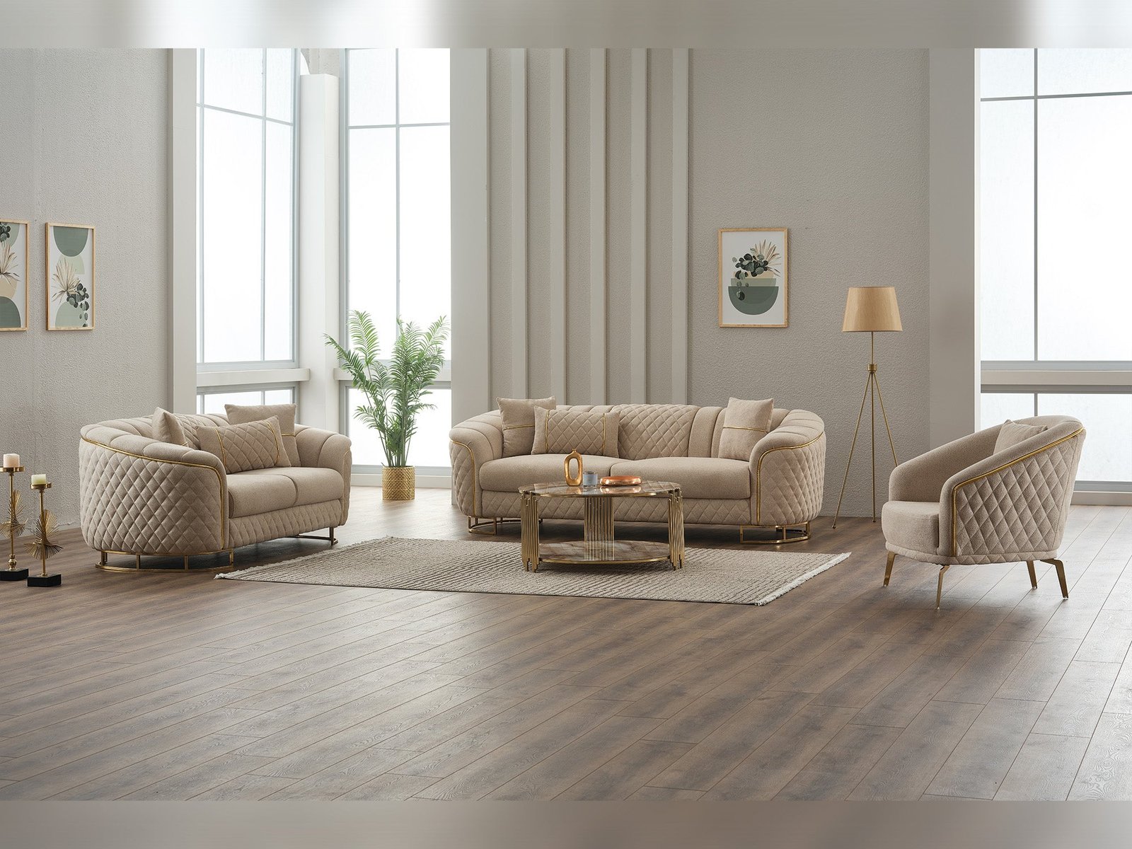 Victoria 3-pieces (Sofa & Loveseat & Chair) Livingroom Set Cream