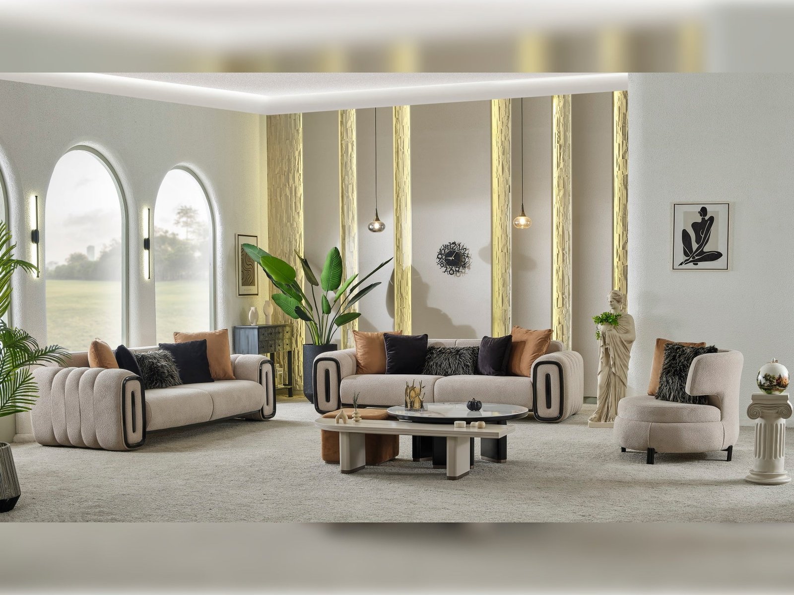 Second image of Voyance 4-pieces (2 Four Seat Sofa & 2 Chair) Livingroom Set Beige