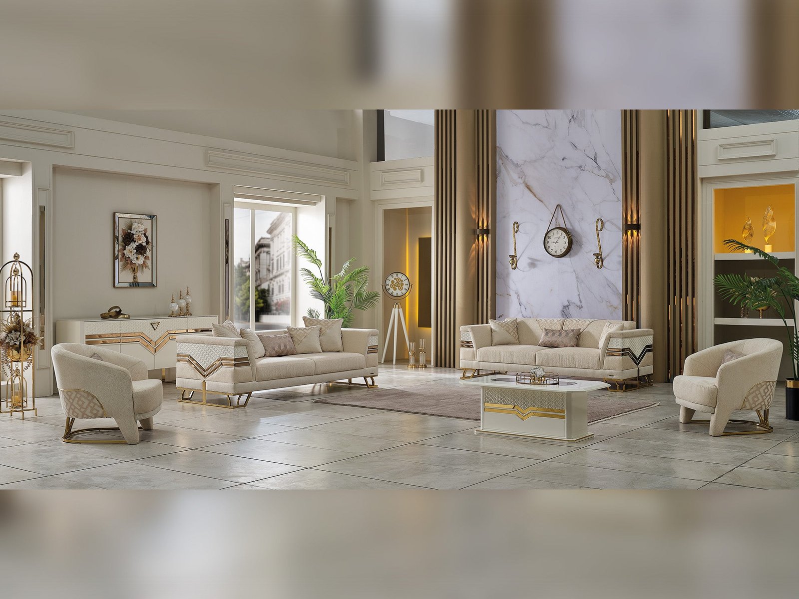 Zen 3-pieces (Sofa & Loveseat & Chair) Livingroom Set Cream