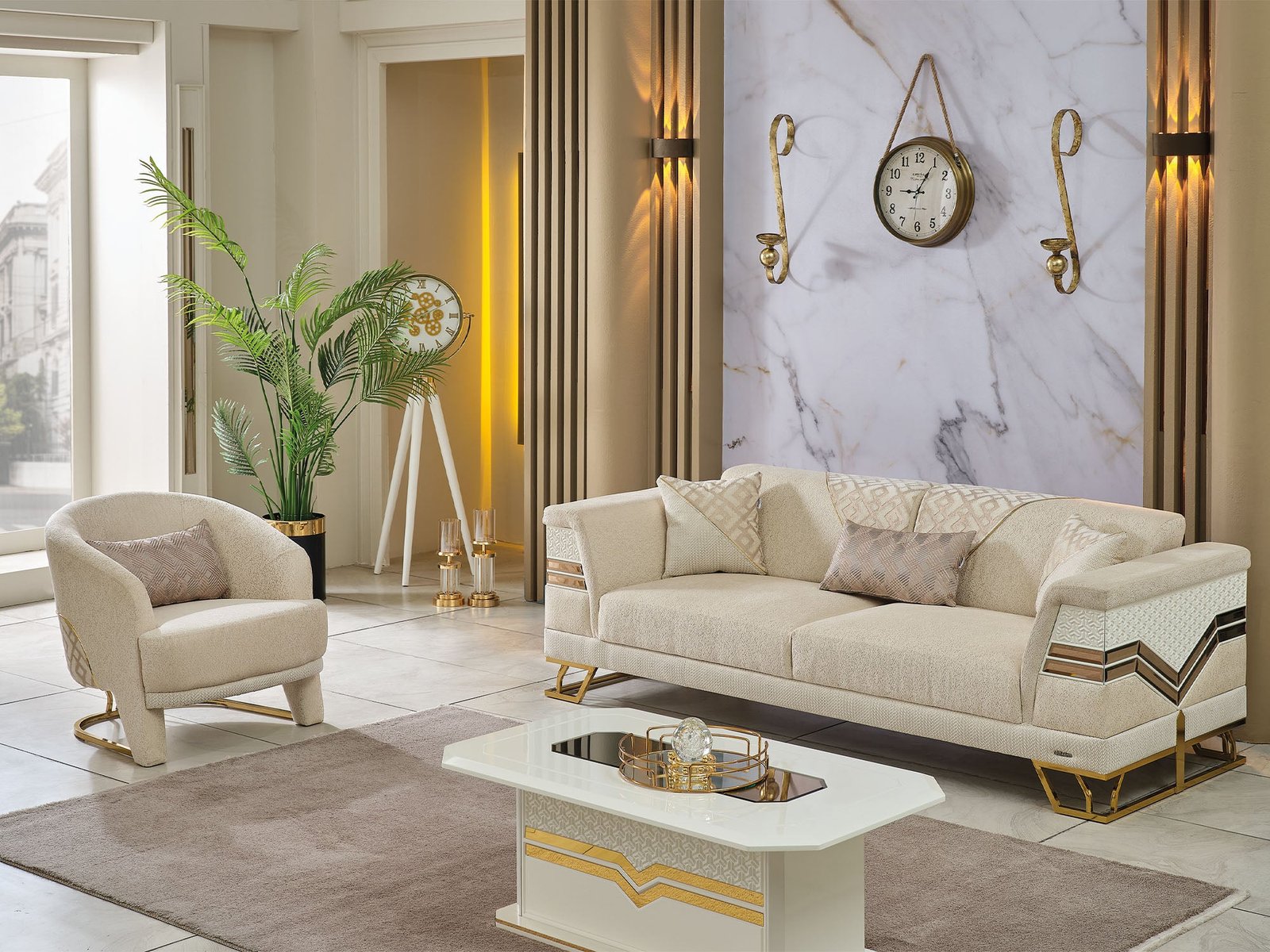Second image of Zen 3-pieces (Sofa & Loveseat & Chair) Livingroom Set Cream