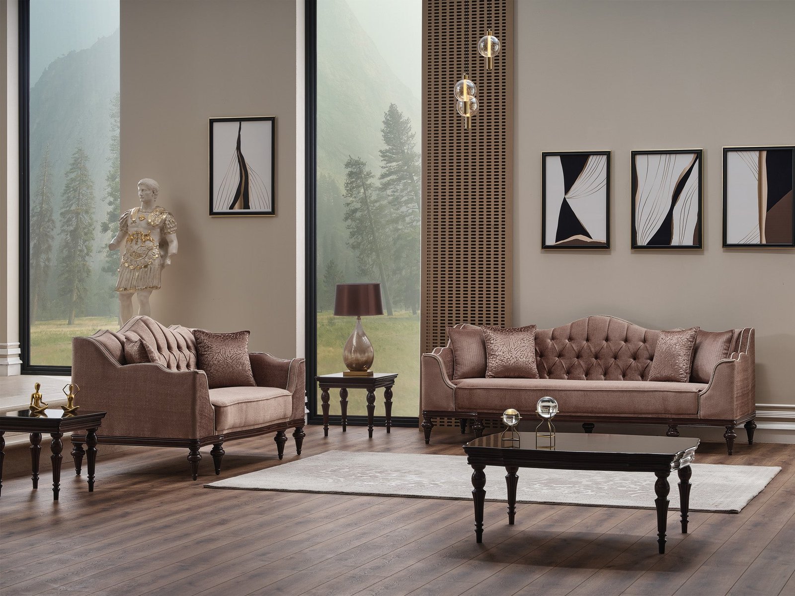 Second image of Zumrut 3-pieces (Sofa & Loveseat & Chair) Livingroom Set Light Brown