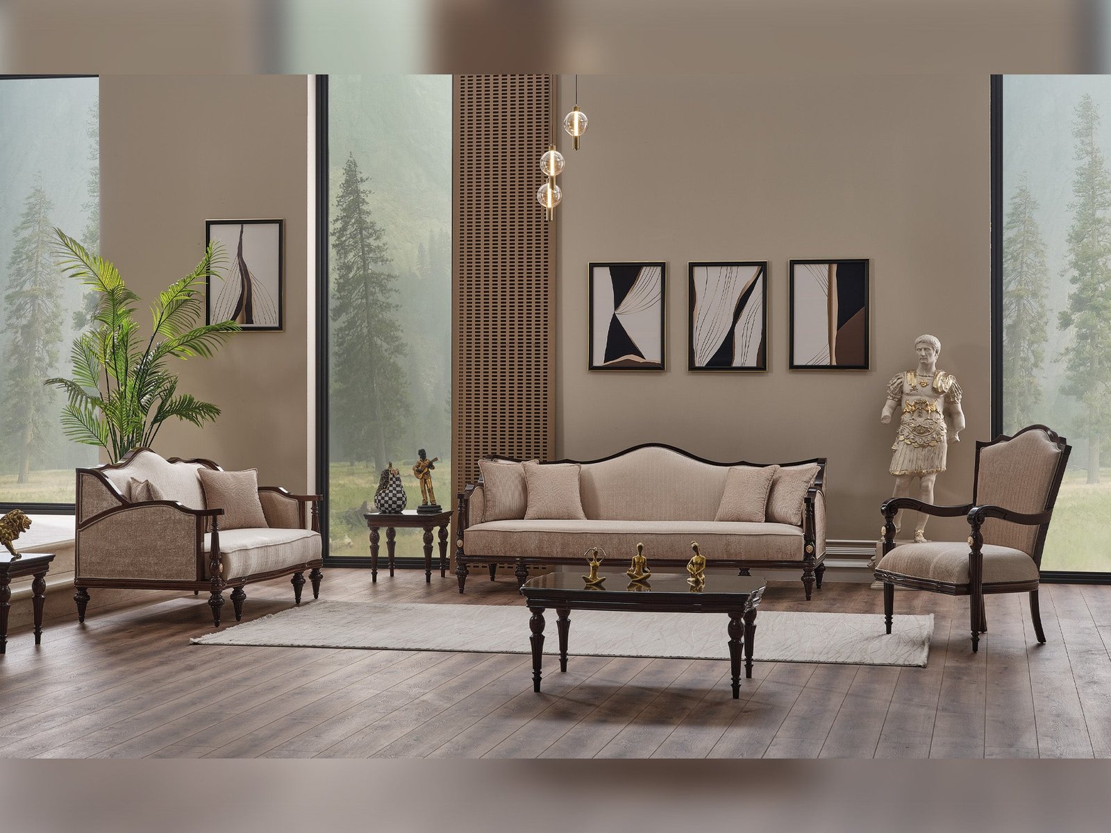 Zumrut Lux 3-pieces (Sofa & Loveseat & Chair) Livingroom Set Beige