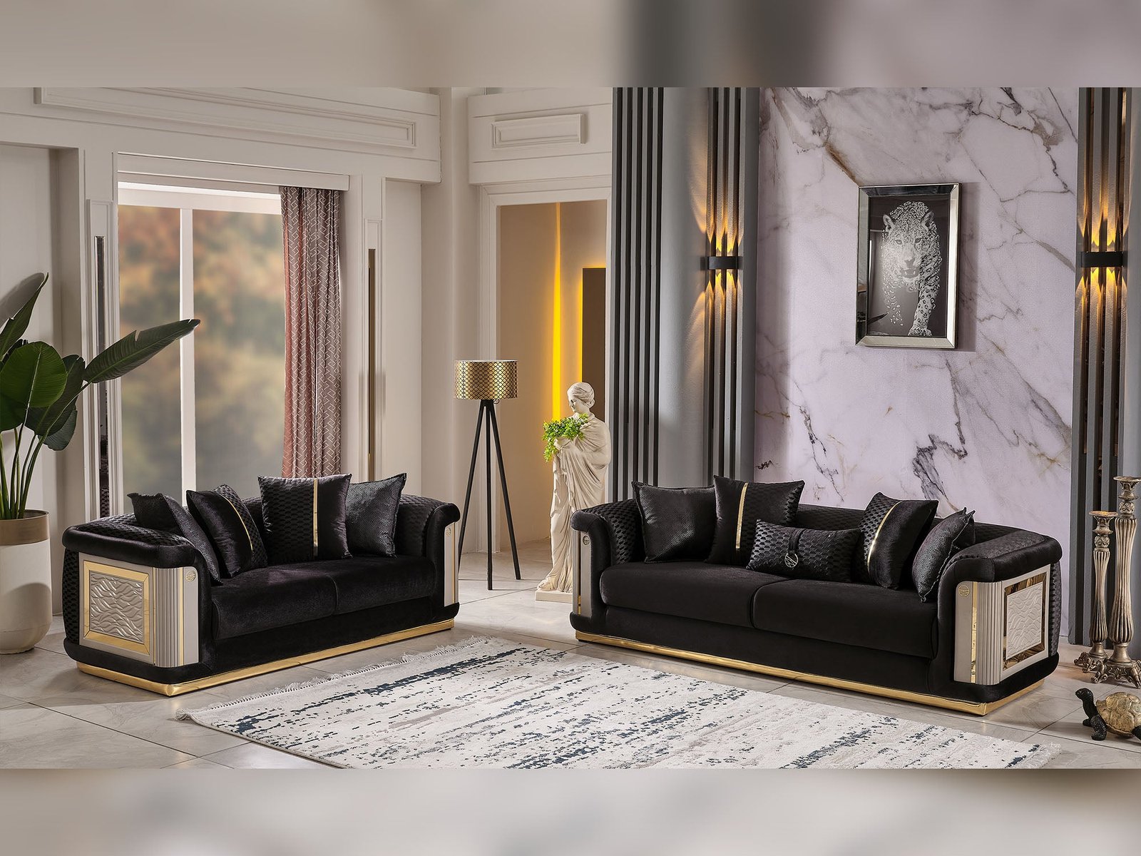 Second image of Elegance 3-pieces (Sofa & Loveseat & Chair) Livingroom Set Black