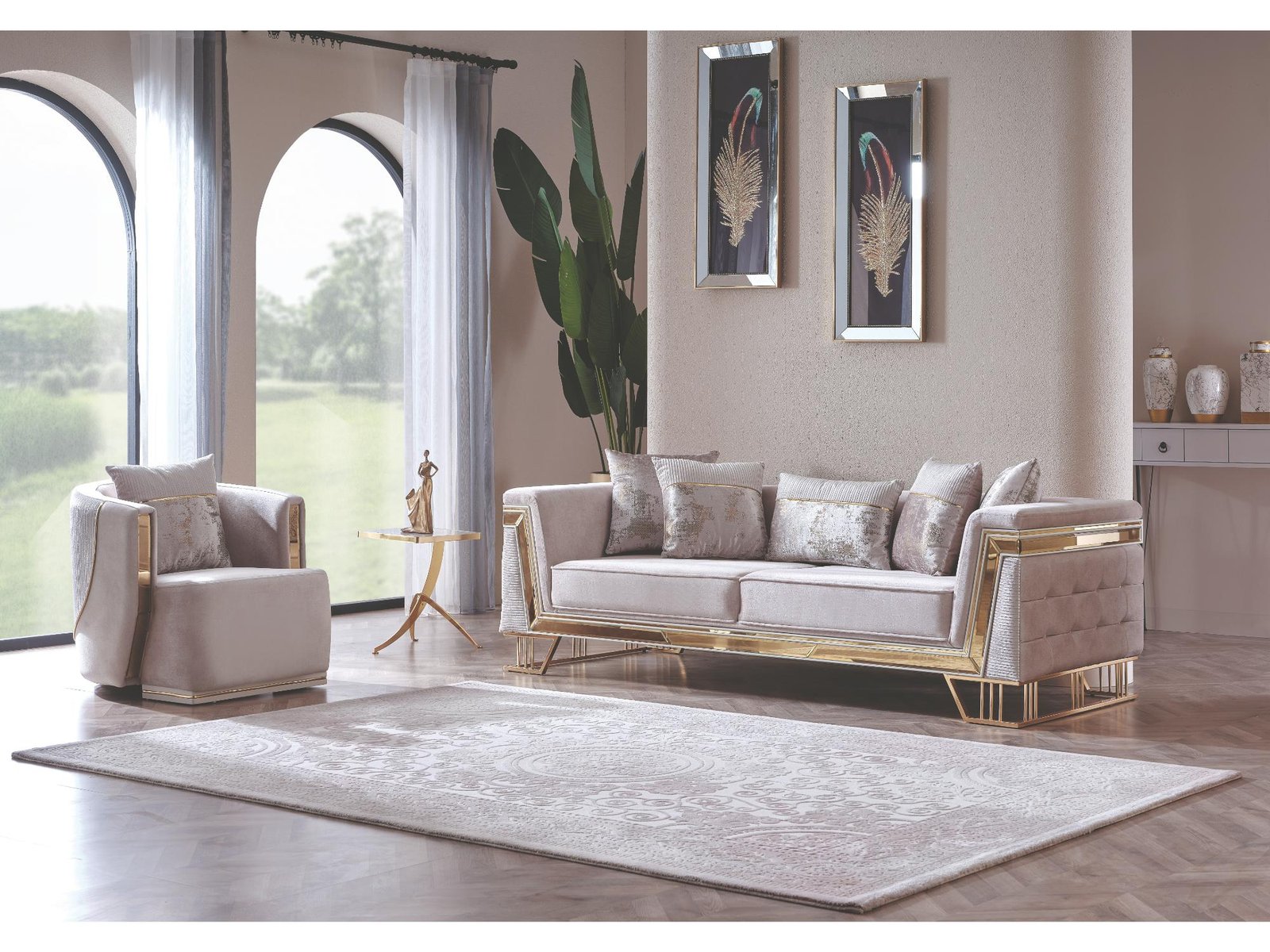 Second image of Munich 3-pieces (Sofa & Loveseat & Chair) Livingroom Set Cream
