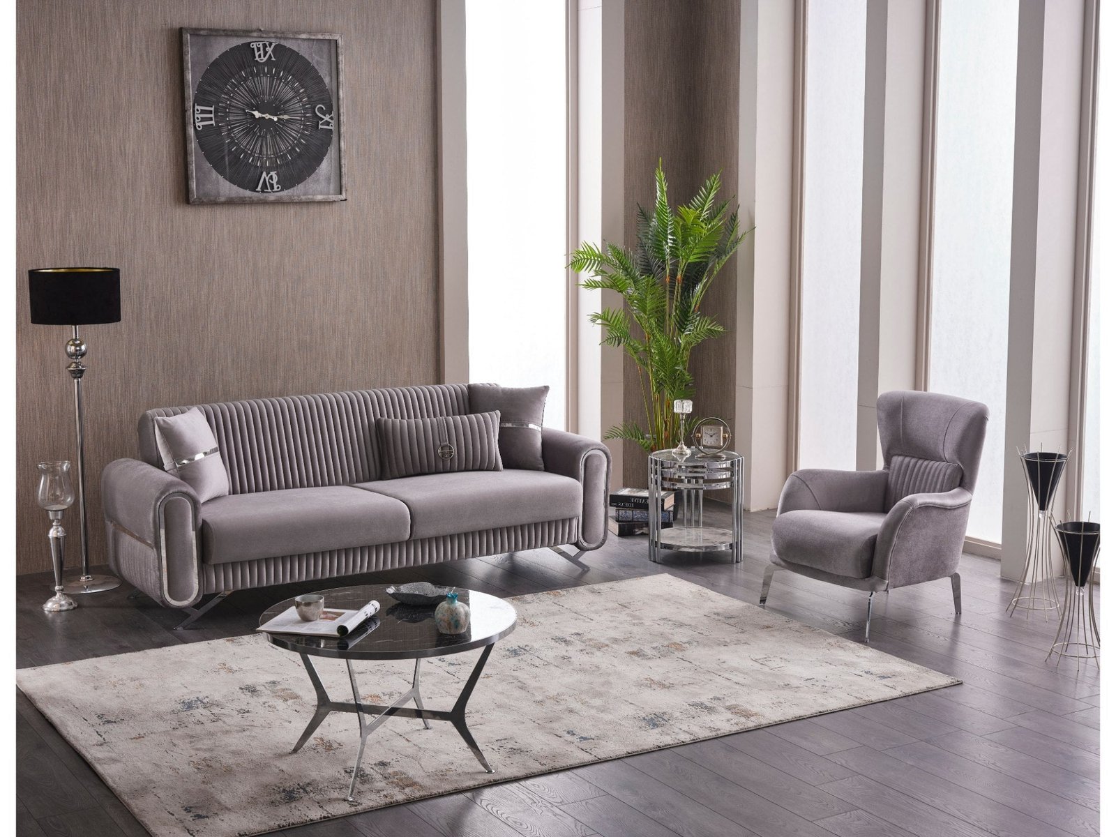 Second image of Royal 3-pieces (Sofa & Loveseat & Chair) Livingroom Set Light Grey