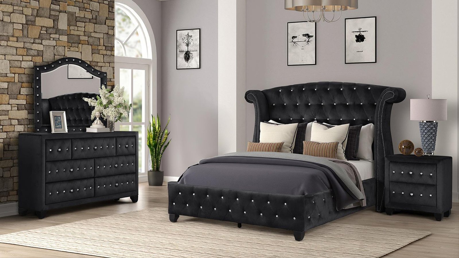 SOPHIA FULL 4 PC BEDROOM SET IN BLACK